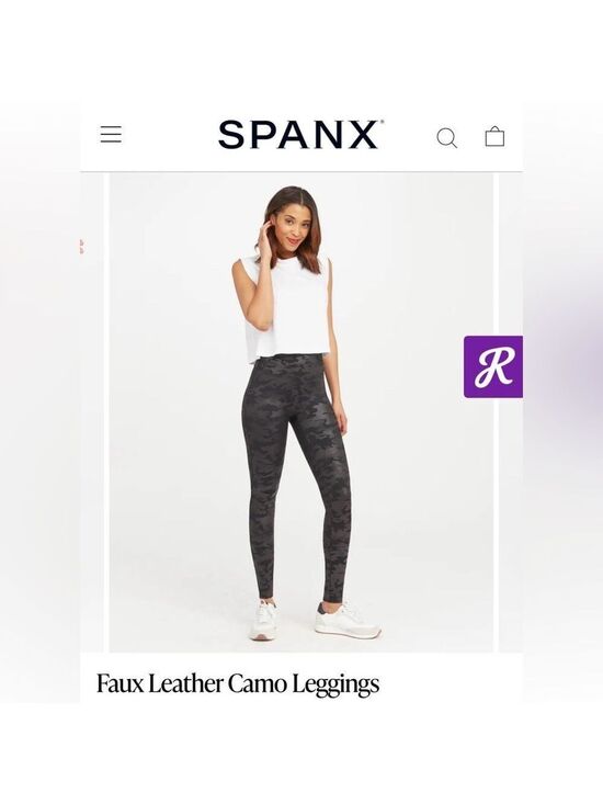 SPANX Pants - SPANX Black Faux Leather Camo Leggings Petite Length